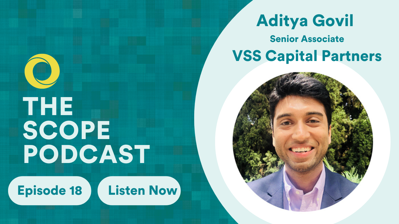 podcast graphic for aditya govil's appearance on the scope podcast